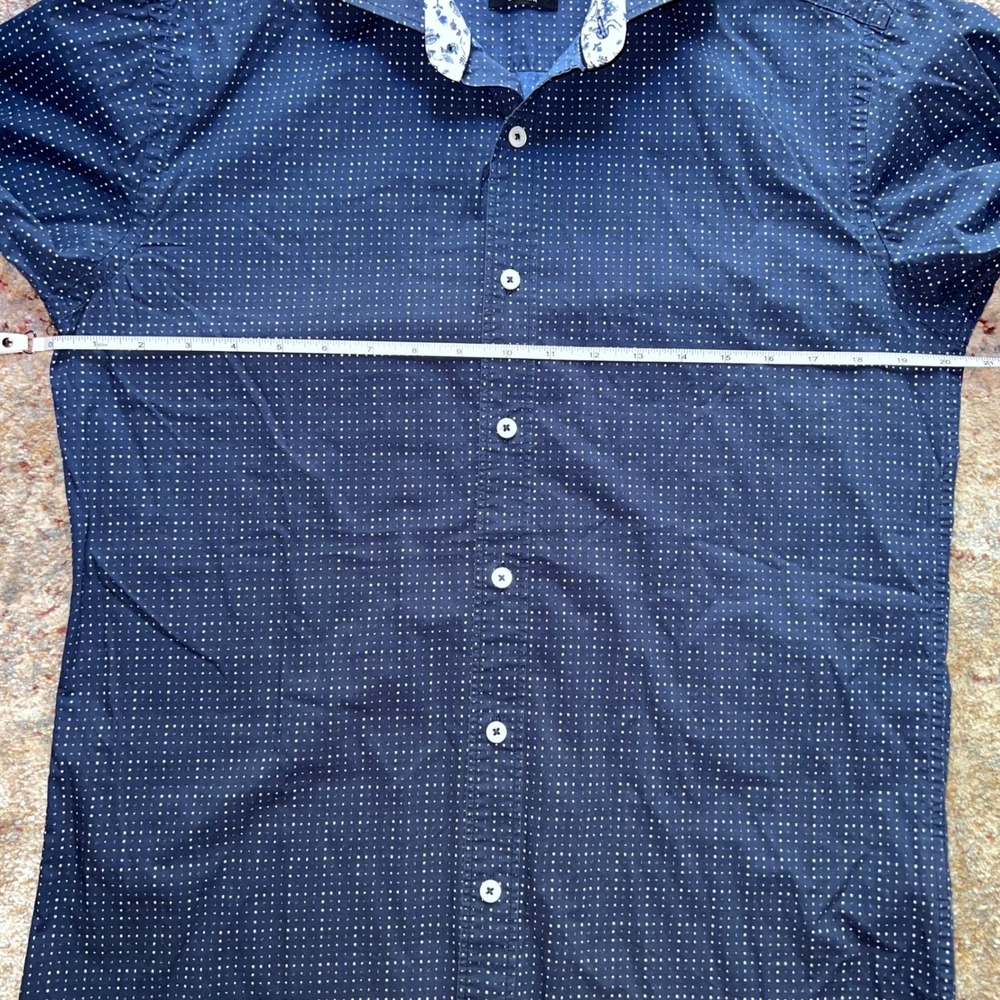 Bugatchi Men's Shaped Fit Blue Micro Dot Floral‎ Trim Cotton Dress/Casual EUC - Picture 5 of 6